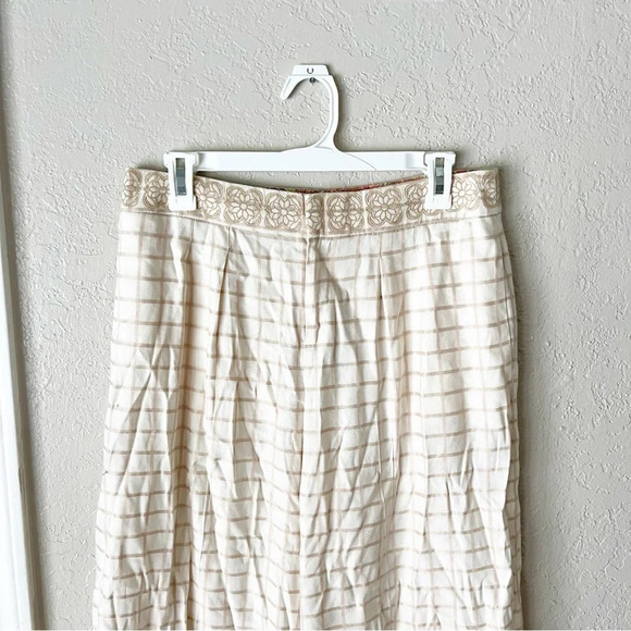 Anthropologie Pants Women's 6 Elevenses Windowpane Culottes Linen Blend Coastal - Picture 5 of 11